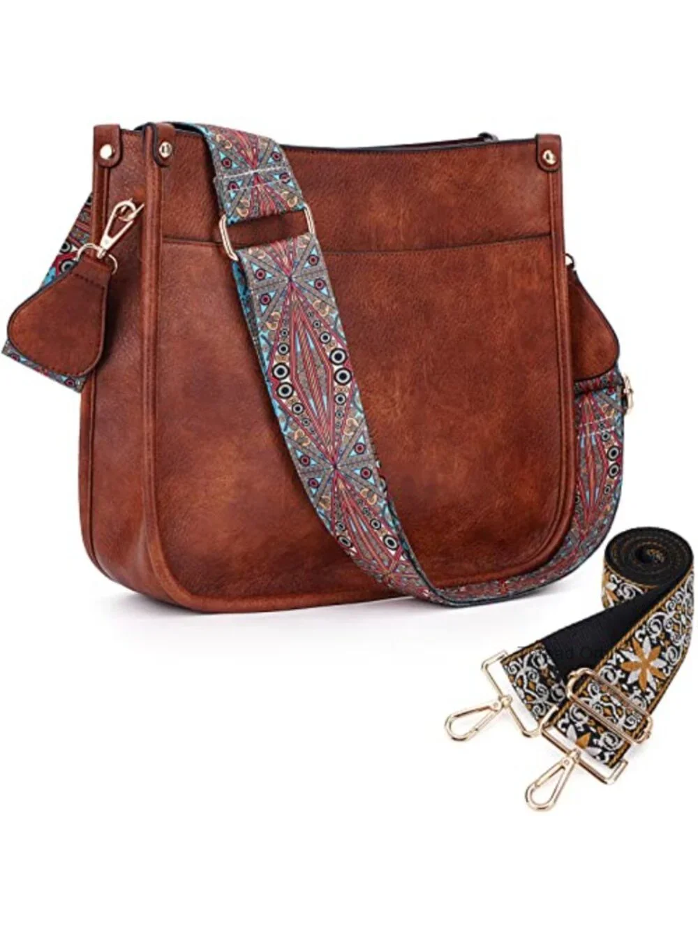 Trendy Hobo Crossbody Bag with 2 Adjustable Straps, Vegan Leather, Zipper